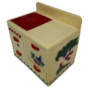 Vintage Renwal Stenciled Red Cream Stove K-69 Dollhouse Kitchen Furniture Bird